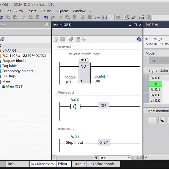 TIA Portal simulation of DIR signal control logic